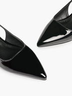 Black Patent Leather Slingback Flats Sleek Pointed Toe Slip On Casual Shoes