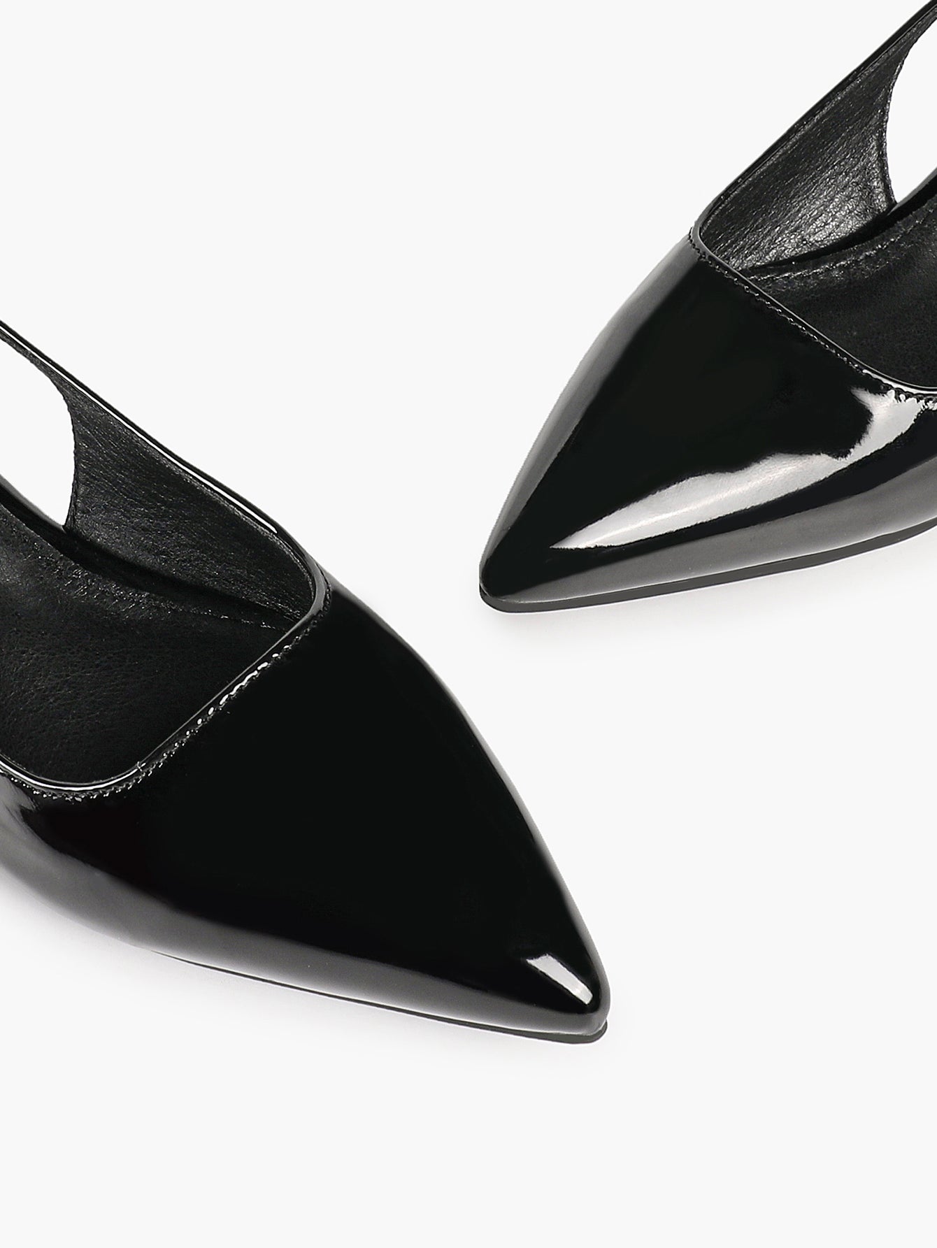 Black Patent Leather Slingback Flats Sleek Pointed Toe Slip On Casual Shoes