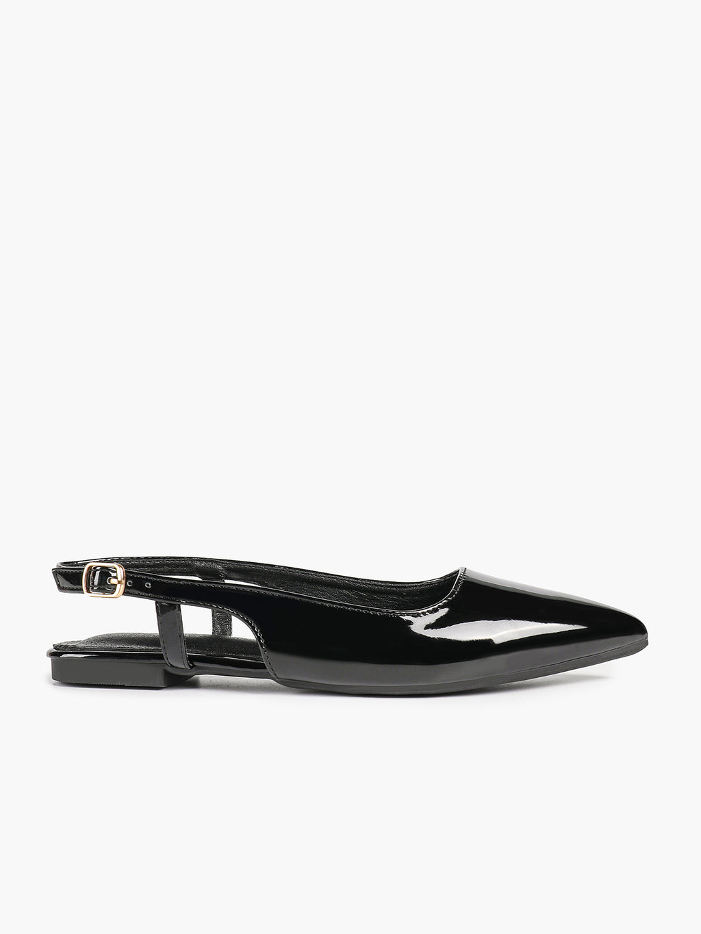 Black Patent Leather Slingback Flats Sleek Pointed Toe Slip On Casual Shoes