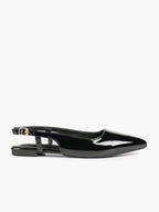 Black Patent Leather Slingback Flats Sleek Pointed Toe Slip On Casual Shoes