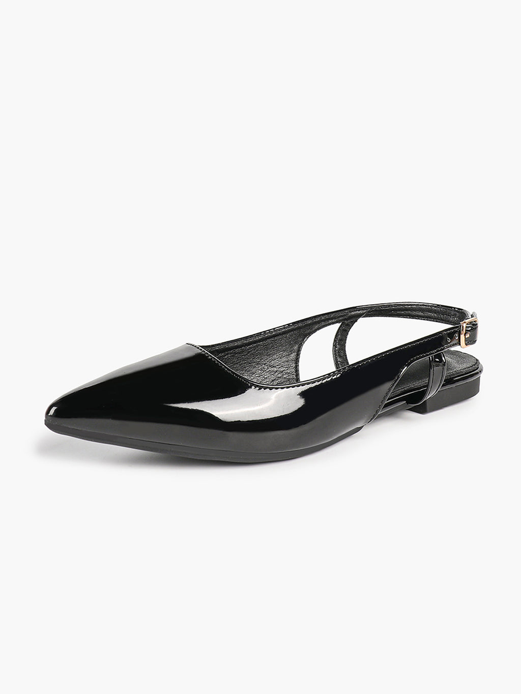 Black Patent Leather Slingback Flats Sleek Pointed Toe Slip On Casual Shoes