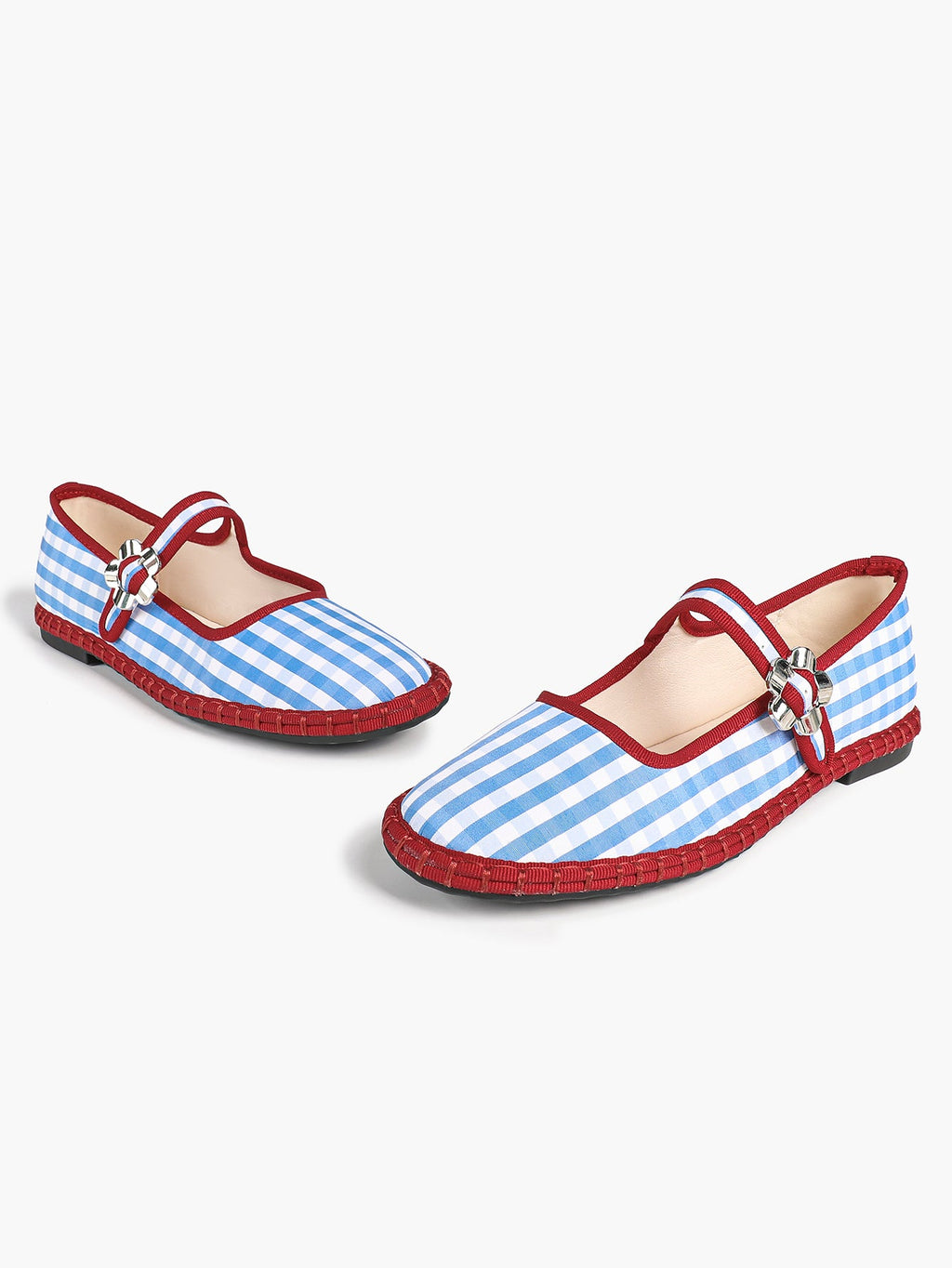 Women's Woven Mary Jane Flats Brown Trim Slip On Shoes Vacation Dailywear Shoes ISHIFIVAN