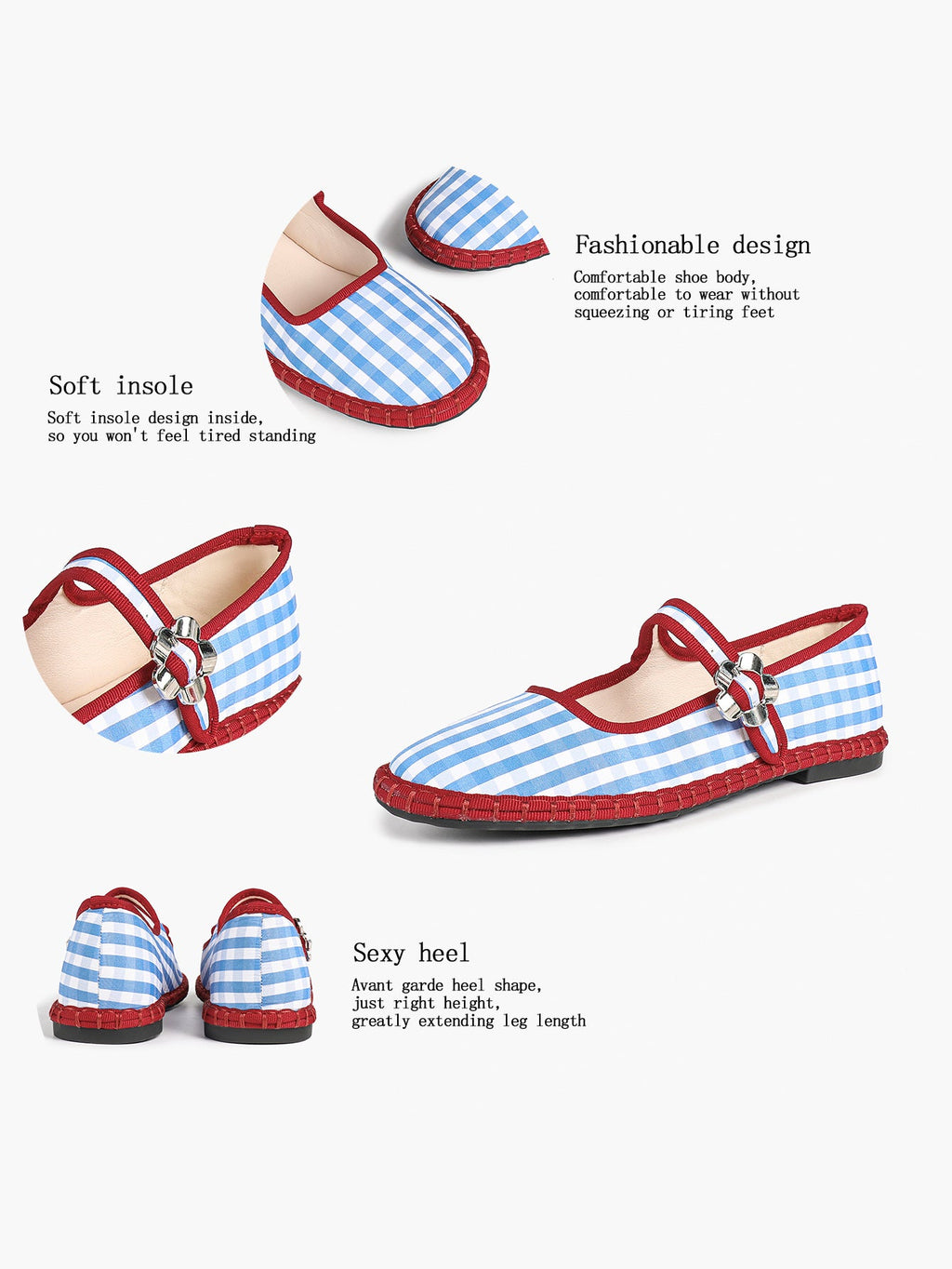 Women's Woven Mary Jane Flats Brown Trim Slip On Shoes Vacation Dailywear Shoes ISHIFIVAN