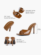 Leather Square Toe High Heel Mules Slip-On Stiletto Sandals Wedding Casual Shoes