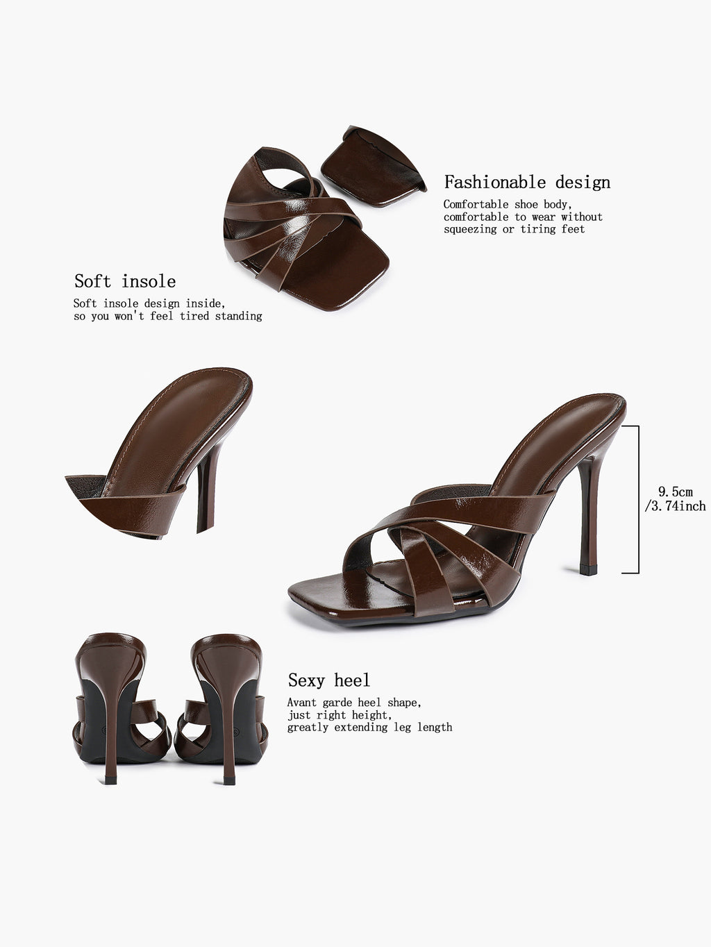 Patent Leather Crisscross Strap High Heel Mules Square Toe Slip-On Daily Wear