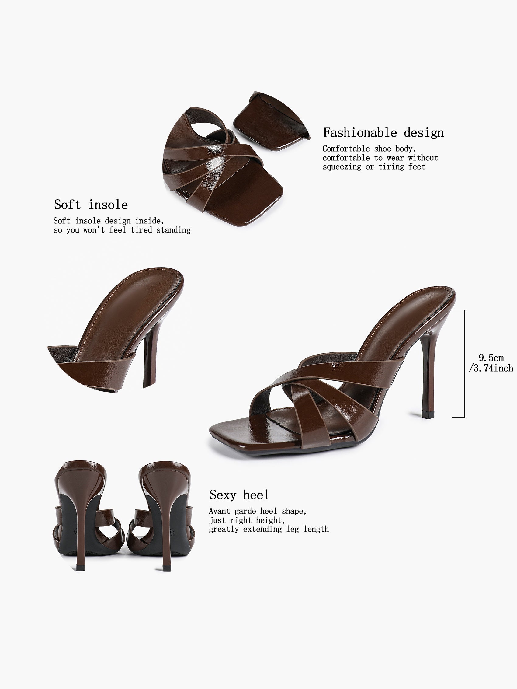 Patent Leather Crisscross Strap High Heel Mules Square Toe Slip-On Daily Wear