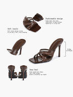 Mesh Panel Square Toe Heeled Mules Slide Sandals Party Clubwear