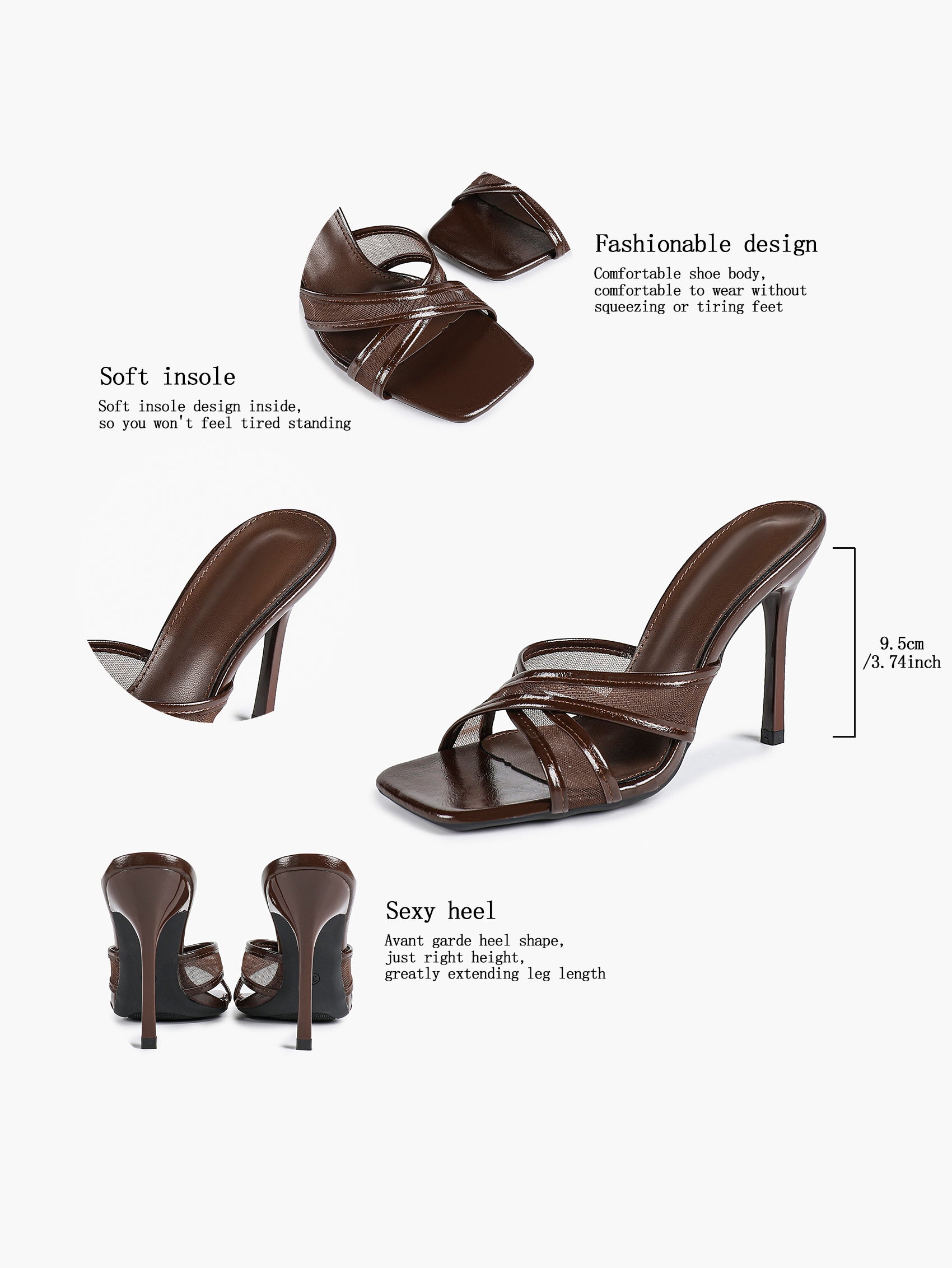 Mesh Panel Square Toe Heeled Mules Slide Sandals Party Clubwear