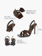 Crisscross Strap Slingback Heeled Sandals Square Toe Stiletto Pumps Wedding Date Night