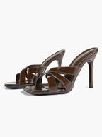 Patent Leather Crisscross Strap High Heel Mules Square Toe Slip-On Daily Wear