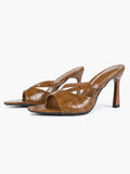 Croc-Embossed Heeled Mules Square Toe Sandals Work Weekend Shoes