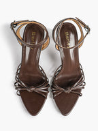 Gold Metallic Knotted Multi-Strap Open Toe Ankle Strap High Heel Sandals