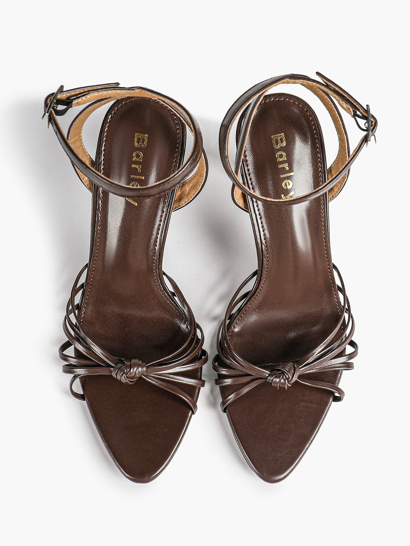 Gold Metallic Knotted Multi-Strap Open Toe Ankle Strap High Heel Sandals