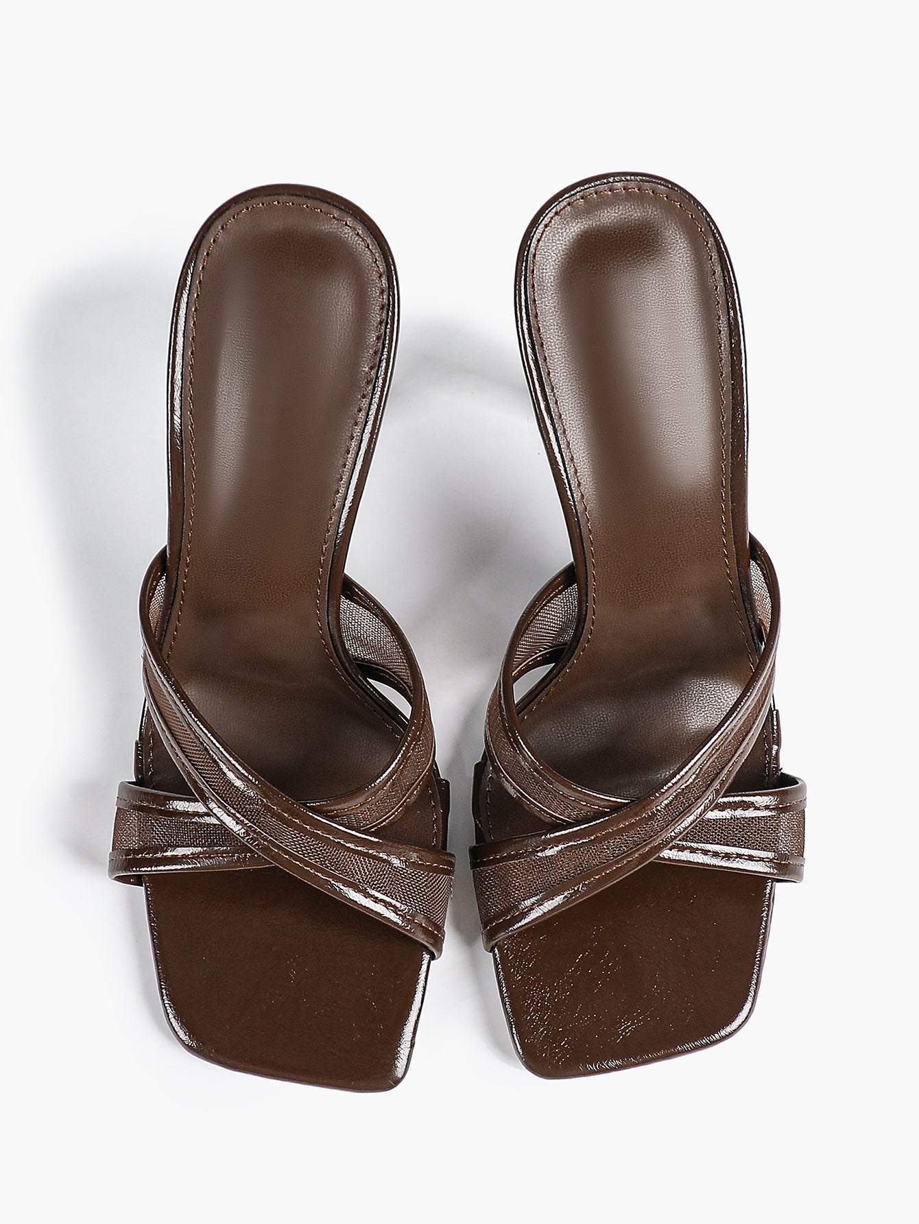 Mesh Panel Square Toe Heeled Mules Slide Sandals Party Clubwear