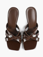 Patent Leather Crisscross Strap High Heel Mules Square Toe Slip-On Daily Wear