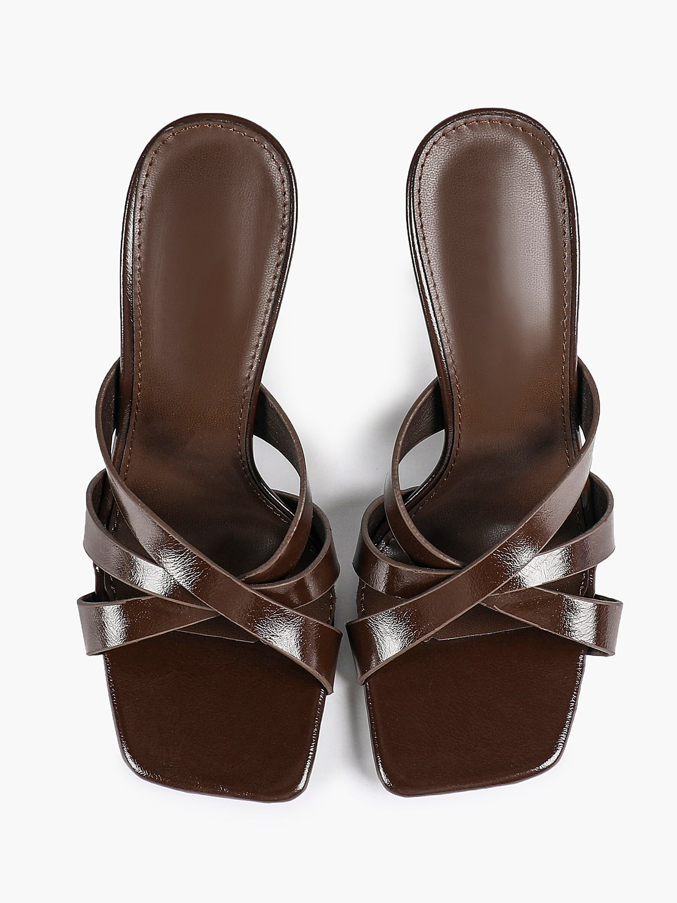 Patent Leather Crisscross Strap High Heel Mules Square Toe Slip-On Daily Wear