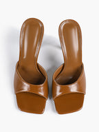 Leather Square Toe High Heel Mules Slip-On Stiletto Sandals Wedding Casual Shoes
