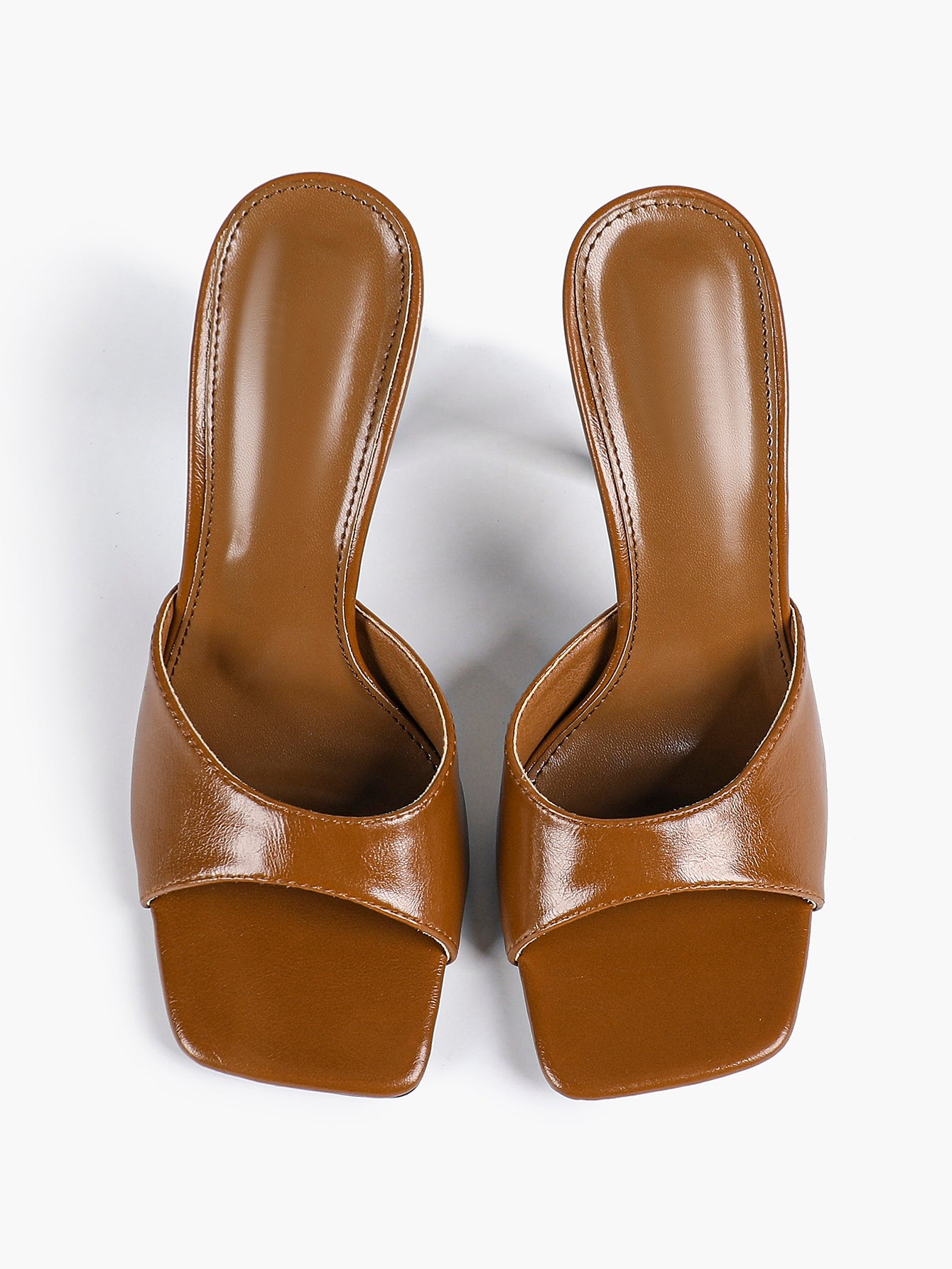 Leather Square Toe High Heel Mules Slip-On Stiletto Sandals Wedding Casual Shoes