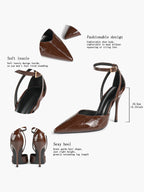 Women's Brown Crinkled Patent Leather Pointed Toe D'Orsay Heeled Pumps