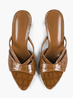 Croc-Embossed Heeled Mules Square Toe Sandals Work Weekend Shoes