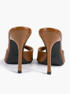 Leather Square Toe High Heel Mules Slip-On Stiletto Sandals Wedding Casual Shoes