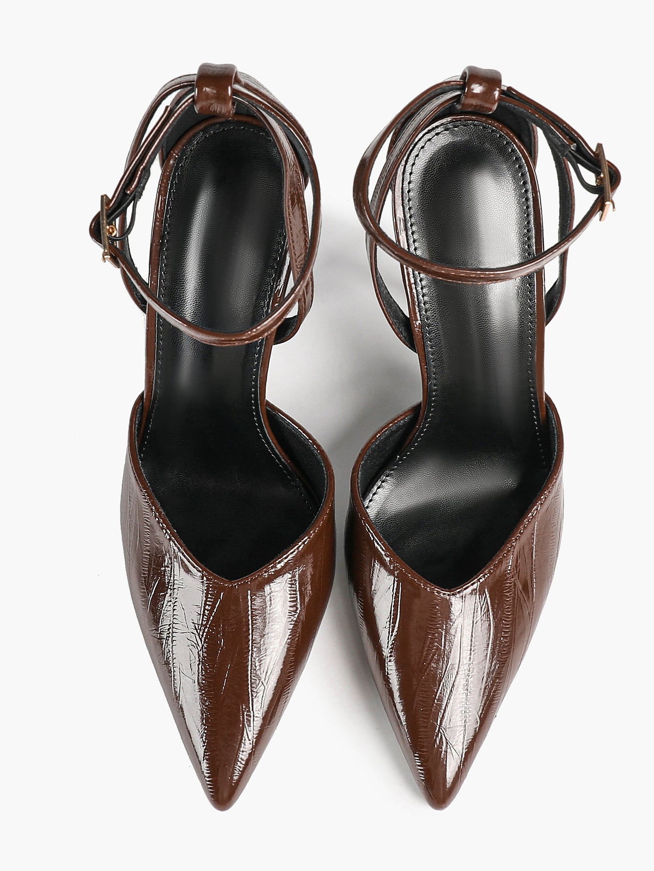 Women's Brown Crinkled Patent Leather Pointed Toe D'Orsay Heeled Pumps