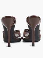 Mesh Panel Square Toe Heeled Mules Slide Sandals Party Clubwear