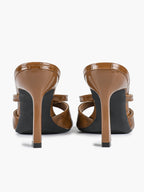 Croc-Embossed Heeled Mules Square Toe Sandals Work Weekend Shoes
