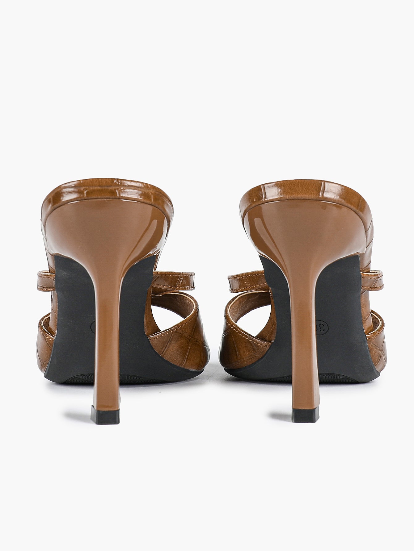 Croc-Embossed Heeled Mules Square Toe Sandals Work Weekend Shoes