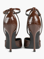 Women's Brown Crinkled Patent Leather Pointed Toe D'Orsay Heeled Pumps