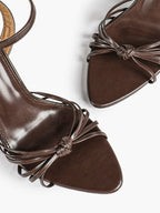 Gold Metallic Knotted Multi-Strap Open Toe Ankle Strap High Heel Sandals