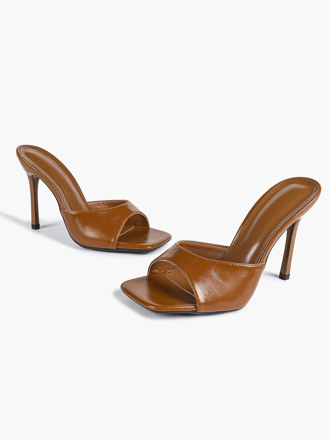 Leather Square Toe High Heel Mules Slip-On Stiletto Sandals Wedding Casual Shoes