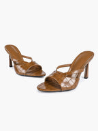 Croc-Embossed Heeled Mules Square Toe Sandals Work Weekend Shoes