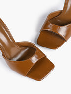 Leather Square Toe High Heel Mules Slip-On Stiletto Sandals Wedding Casual Shoes