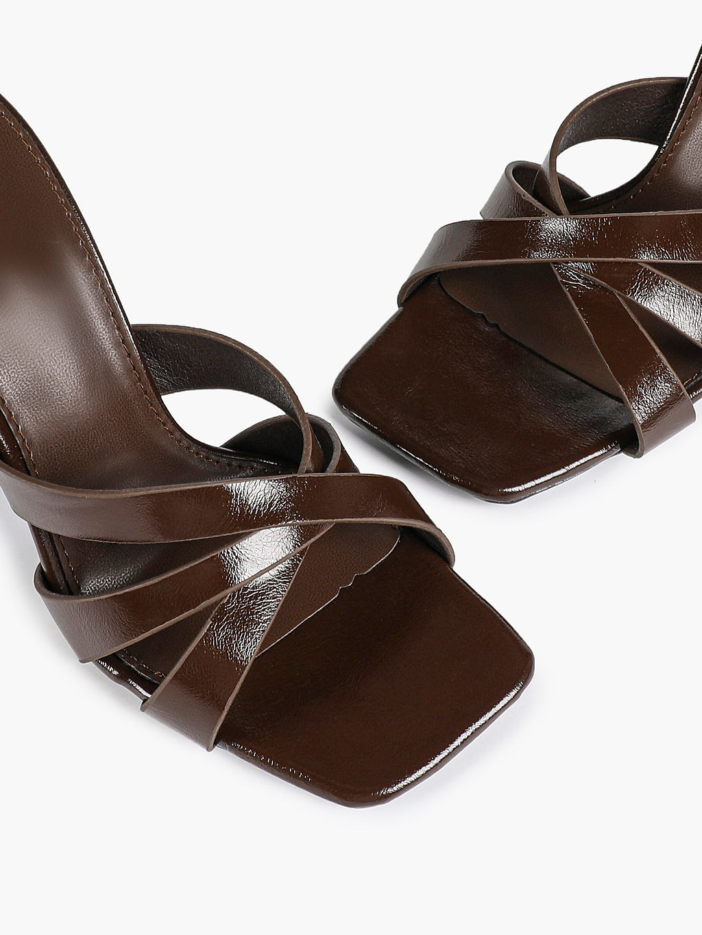Patent Leather Crisscross Strap High Heel Mules Square Toe Slip-On Daily Wear