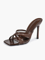 Mesh Panel Square Toe Heeled Mules Slide Sandals Party Clubwear