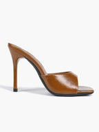 Leather Square Toe High Heel Mules Slip-On Stiletto Sandals Wedding Casual Shoes