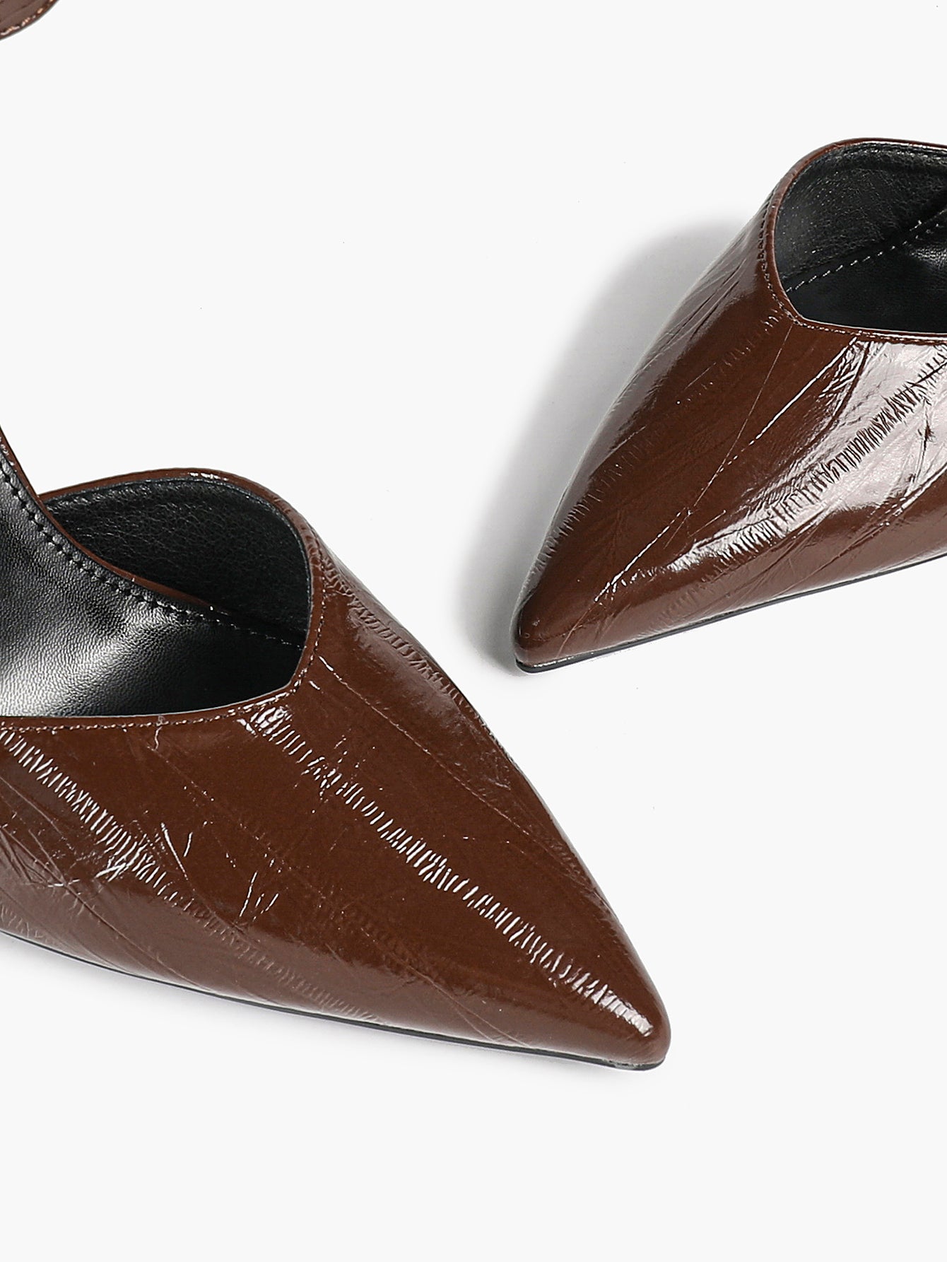 Women's Brown Crinkled Patent Leather Pointed Toe D'Orsay Heeled Pumps