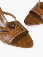 Croc-Embossed Heeled Mules Square Toe Sandals Work Weekend Shoes