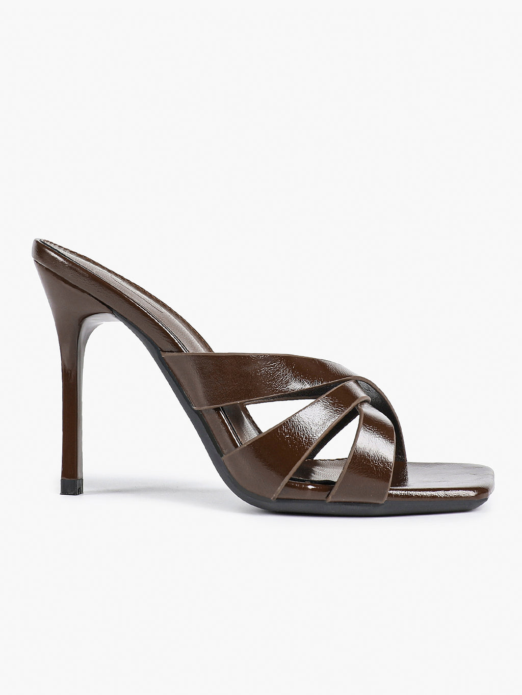 Patent Leather Crisscross Strap High Heel Mules Square Toe Slip-On Daily Wear