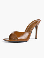 Leather Square Toe High Heel Mules Slip-On Stiletto Sandals Wedding Casual Shoes