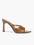 Croc-Embossed Heeled Mules Square Toe Sandals Work Weekend Shoes