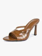 Croc-Embossed Heeled Mules Square Toe Sandals Work Weekend Shoes