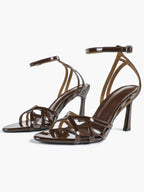 Crisscross Strappy Ankle Strap Metallic Silver Stiletto Sandals Party Date Night