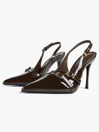 Leather Multi Buckle Slingback Pointed Toe Stiletto Heels-Elegant Dress Shoes