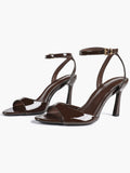 White Ankle Strap Open Toe Block Heeled Sandals - Wedding Party Office