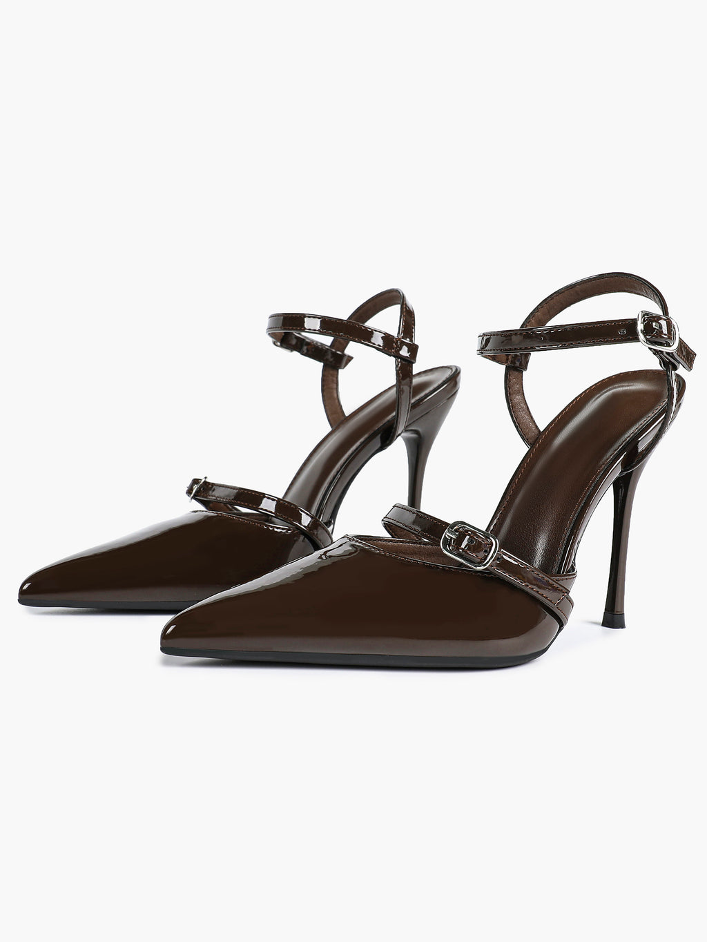 Double Strap Slingback Pointed Toe Stiletto Heels - Mary Jane Style Pumps