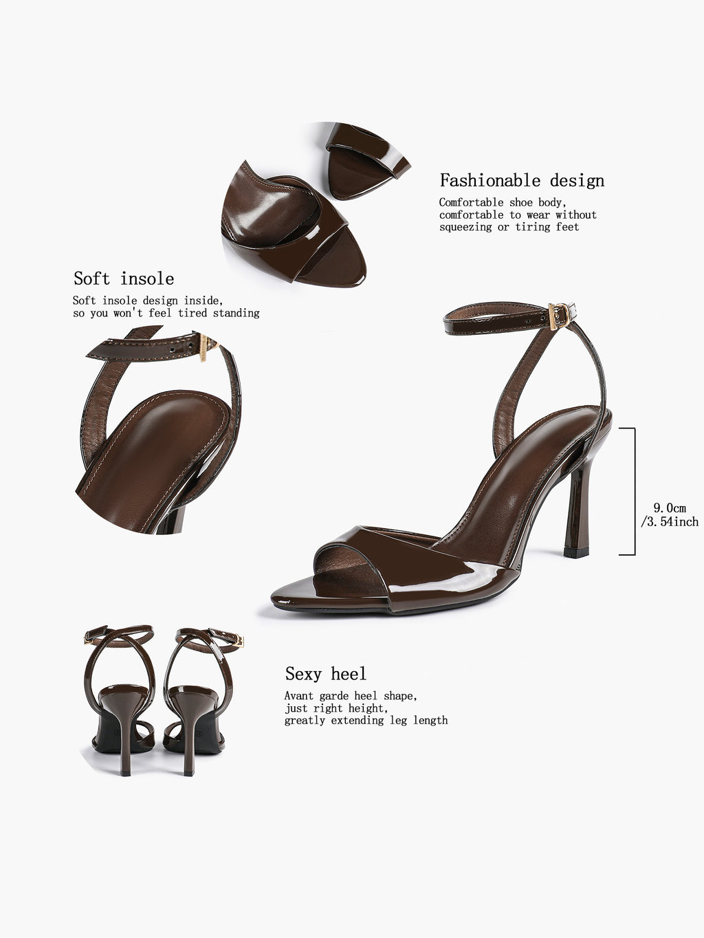 White Ankle Strap Open Toe Block Heeled Sandals - Wedding Party Office