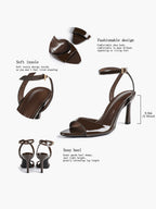 White Ankle Strap Open Toe Block Heeled Sandals - Wedding Party Office