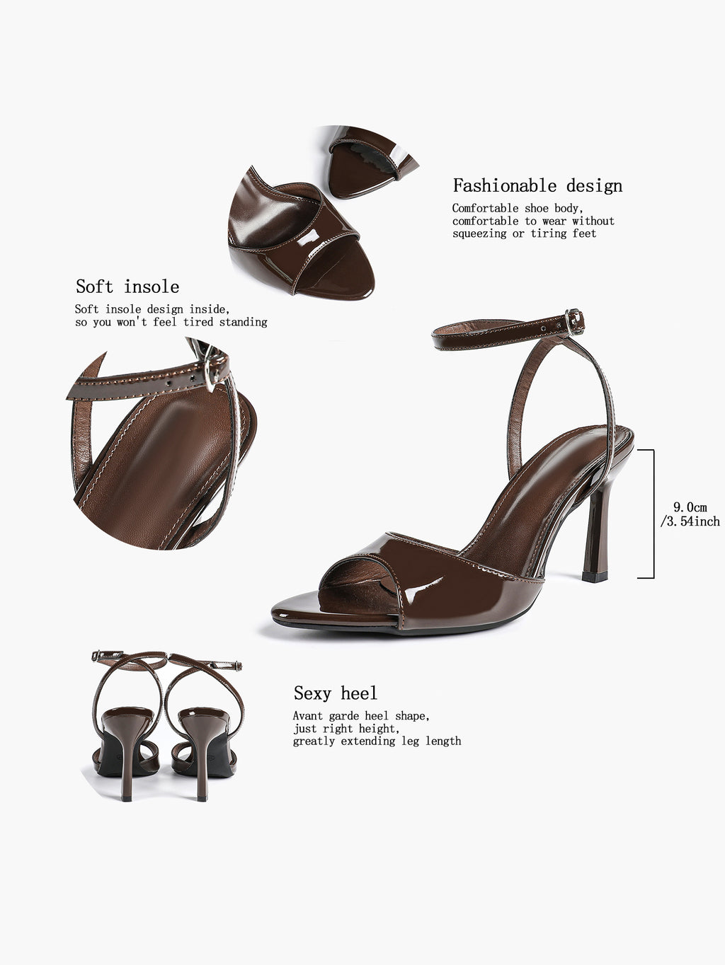 Open Toe Single Band Ankle Strap Heels Adjustable Sandals for Summer Date
